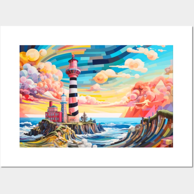 Lighthouse Concept Abstract Colorful Scenery Painting Wall Art by Cubebox